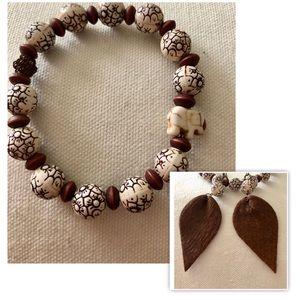 Leather Earrings & Beaded Bracelet Set